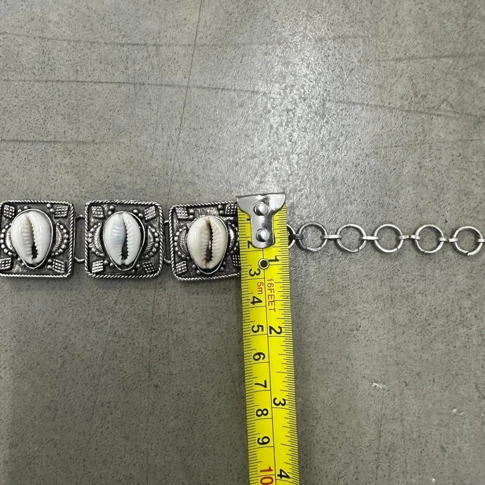 Silver Tone Cowrie Shell Chain Belt Y2K Boho
